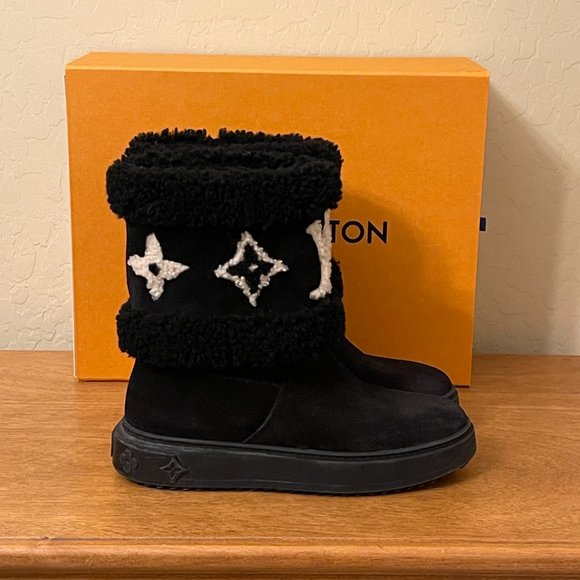 Louis Vuitton Snowdrop Flat Ankle Boots 7 37 Black Suede Shearling Excellent! - Picture 7 of 16